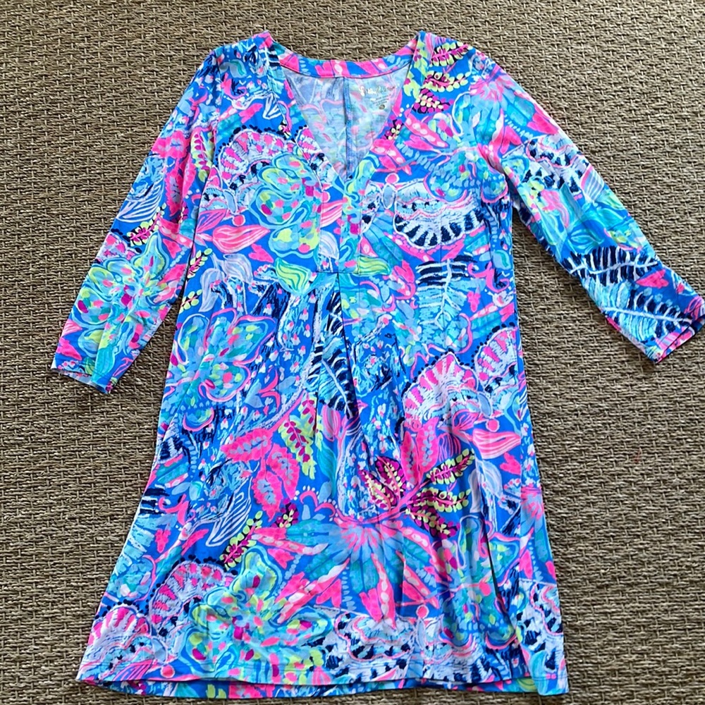 Lilly Pulitzer Multicolor Floral-Print Blue & Pink Dress